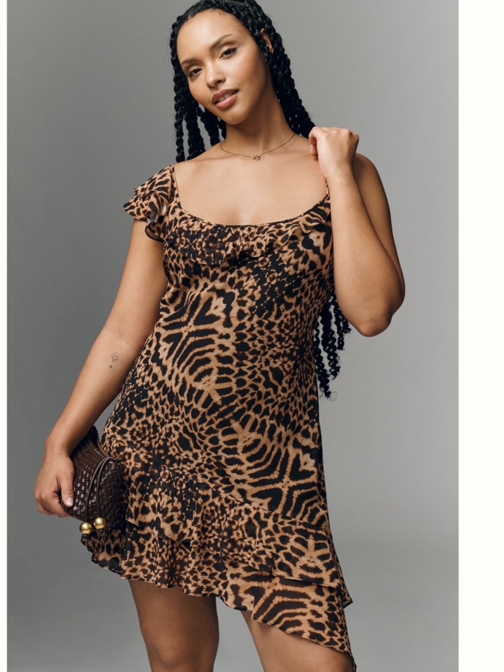 By Anthropologie asymmetric ruffle animal print mini dress - Picture 5 of 8
